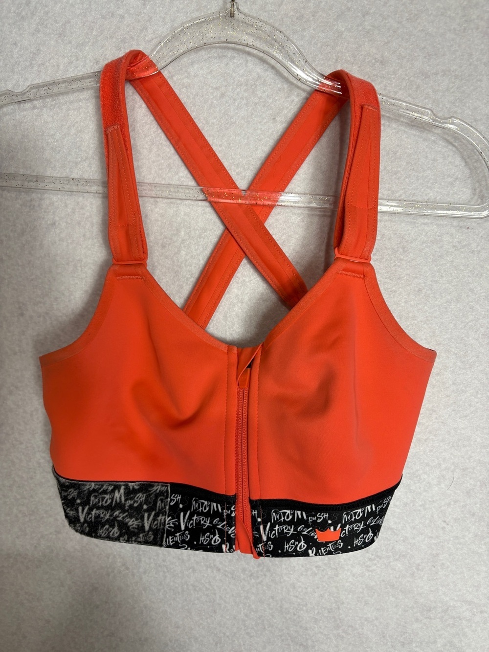 Shefit Orange Front-Zip Crossback Sports Bra with Black Logo Band